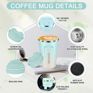 Taza de Viaje de Acero Inoxidable con Aislamiento al Vacío de 12oz/17oz, con Tapa Abatible a Prueba de Fugas y Logotipo Personalizado - Product Image 2