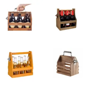 6 paquets en bois promotionnels de porte-bouteilles porte-bouteilles de bière avec ouvre-bouteille en métal intégré