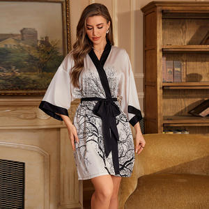 Camicia da notte da donna in chiffon satinato con scollo a V floreale, vestaglia leggera di lusso, primavera estate WP3669 - Product Image 2