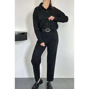 <b>Black</b> Cotton Woven <b>Suit</b> Set For Women With <b>Red</b> Hair Accessory <b>And</b> <b>Black</b> Shoes - Product Image 3