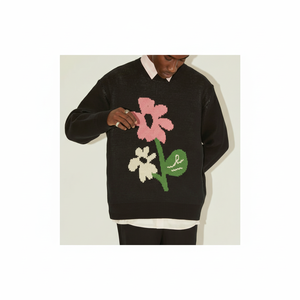 Pull en tricot noir pour homme Design floral Pull décontracté Mode élégante à manches longues Vêtements d'hiver confortables à la mode Vêtements chauds et doux - Product Image 1
