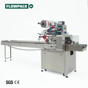 high speed quality rotary type automatic flow packing pillow pack machine with min box onveyor film on top hot melt packet bag