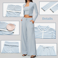 Nouvel ensemble de yoga 4 pièces pour femme, style rayé, avec débardeur sans bretelles, veste et pantalon ample, doux, respirant, tenue de sport décontractée