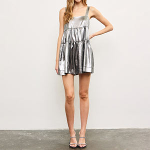 2025时尚围棋批发市场方领迷你长度无背防滑闪亮银涂层女装 - Product Image 2