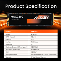 MAXBY 1TB PCIe 4.0 NVMe M.2 Internal SSD, Hingga 7200MB/s, Solid State Drive Kecepatan Tinggi untuk PC Gaming, Desktop & Laptop