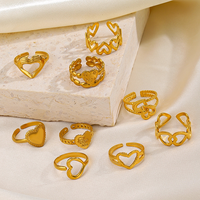 Bijoux romantiques en acier inoxydable de style français Anneaux ouverts réglables en forme de cœur plaqué or 18 carats pour femmes
