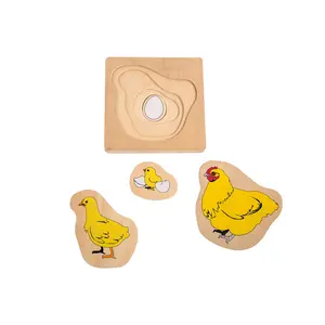 Montessori kids educational toys wooden jigsaw chicken puzzle unique shape animal pieces game diy