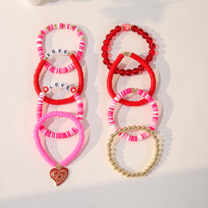 ชุดสร้อยข้อมือวันวาเลนไทน์ ดินโพลิเมอร์สีชมพู จี้รูปหัวใจ XOXO ของขวัญเครื่องประดับสำหรับทุกเพศ - Product Image 3
