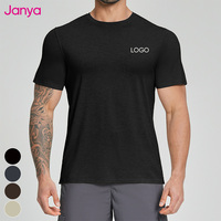Kaos Lengan Pendek Pria Janya Campuran Wol Warna Solid Ramah Kulit Bernapas Menyerap Keringat dengan Belahan Samping untuk Kebugaran Luar Ruangan Cepat Kering