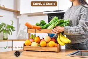 Organizador de Frutas y Verduras de 2 Niveles, Cesta Grande de Madera de Acacia para Mostrador de <span class=keywords><strong>Cocina</strong></span> - Product Image 5