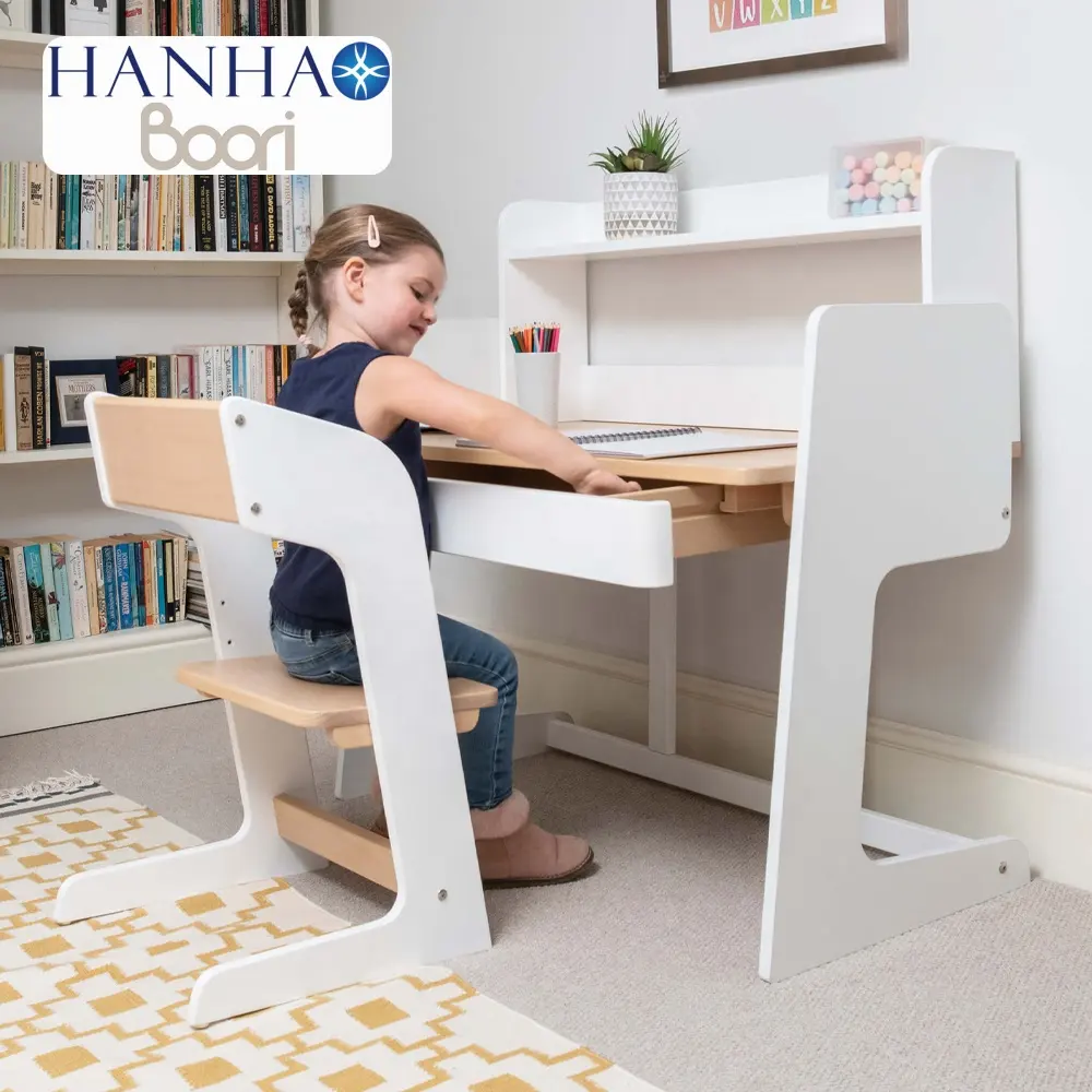 Only B2B Boori Solid Wood Ergonomic Height Adjustable Writing Drawing Study Table For Kids
