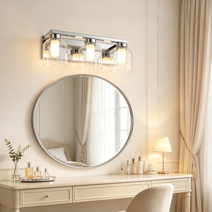 Modern Stainless Steel <b>Wall</b> Lamp <b>With</b> Glass Shade 3500K Warm White LED Bathroom Vanity <b>Light</b> E27 <b>Switch</b> Control - Product Image 5
