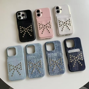 Nouveau Cool 3D fait à la main goujons Denim tissu couverture arrière de protection pour <span class=keywords><strong>iPhone</strong></span> 13 14 15 16 Plus Pro Max étui de téléphone portable - Product Image 2