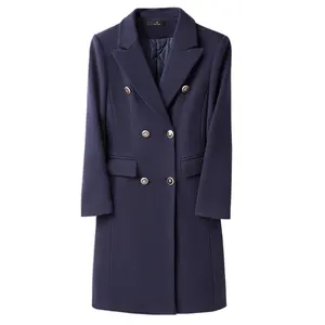 Gabardina de lana para mujer diseño negro azul invierno otoño precio al por mayor diseño de botones de calidad premium