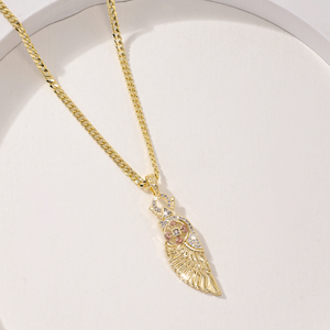 Collier tendance avec pendentif en forme <span class=keywords><strong>de</strong></span> <span class=keywords><strong>plume</strong></span>, zircon, plaqué or 14 carats, laiton, croix, colliers religieux - Product Image 4