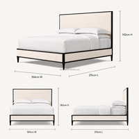 Modernes Minimalistisches Polsterbett mit Massivem Eichenholzrahmen, Stoffkopf- und Fußteil sowie Quadratischen Beinen für Hauptschlafzimmer und Hotelzimmer