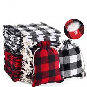 Sac à cordon en tissu de coton recyclable de Noël 10*14, pochette de rangement, emballage cadeau artisanal - Product Image 1