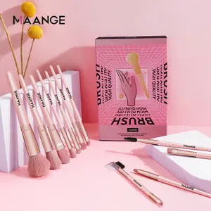 MAANGE customized packing private label makeup brush set 11pcs pink professional custom logo foundation cosmetic brushes