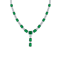 Conjunto de Joyas de Lujo de Estilo Clásico con Corte Esmeralda Brillante para Compromiso, Boda o Fiesta, Plata de Ley 925 con Sintético para Mujer