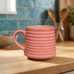 Taza de Café de Cerámica Acanalada Vintage con Efecto Horno, Apta para Microondas, para Hogar, Oficina, Regalo - Product Image 3