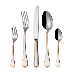 Modern Style 30 piece Set Luxury Set Royal Tableware Gold Wedding Spoon Cutlery Silver Handle Plated Stainless Steel Flatware