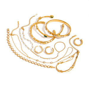 Yueli Jewelry <b>Set</b> Gold Tone Crystal Rhinestone <b>Bracelets</b> Necklaces Earrings Women's Everyday Wear - Product Image 5