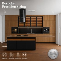 Meubles de cuisine modernes en bois de luxe, armoires modulaires sur mesure, éclairage LED intégré, évier en granit/marbre écologique