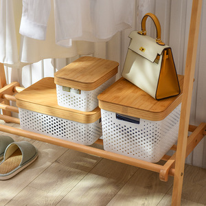 Storage Basket With Bamboo Lid Rectangle Handle For Home Organization - Product Image 3