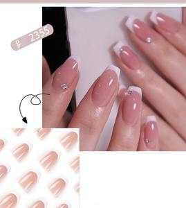 12 faux ongles en acrylique style français romantique, demi-couverture, forme amande, press-on, couleur bonbon, pour doigts - Product Image 6