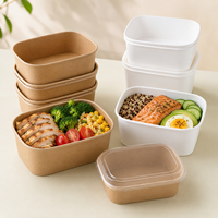 Bol rectangulaire en papier pour salade, aliments chauds/froids, écologique, kraft brun, anti-fuite et résistant à la graisse, recyclable, biodégradable