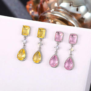 Orecchini Pendenti E3039 con Gemma Rosa, Taglio a Pera, Montatura a Castone, Gioielli Romantici da Donna per Feste, Orecchini in Lega alla Moda - Product Image 6