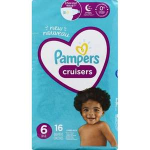 Pañales Cruisers Impresos al por Mayor, Talla 6, Paquete Jumbo de 16 Unidades para Bebés de 28 a 45 Libras, Protección de Cintura que se Mantiene en su Lugar - Product Image 1