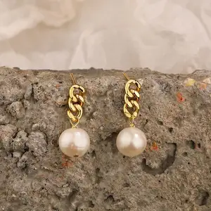 Fashion Earring Jewelry 925 Sterling Silver Pearl Stud Earrings Gold Plated Chain Drop With Pearl Earrings For Women