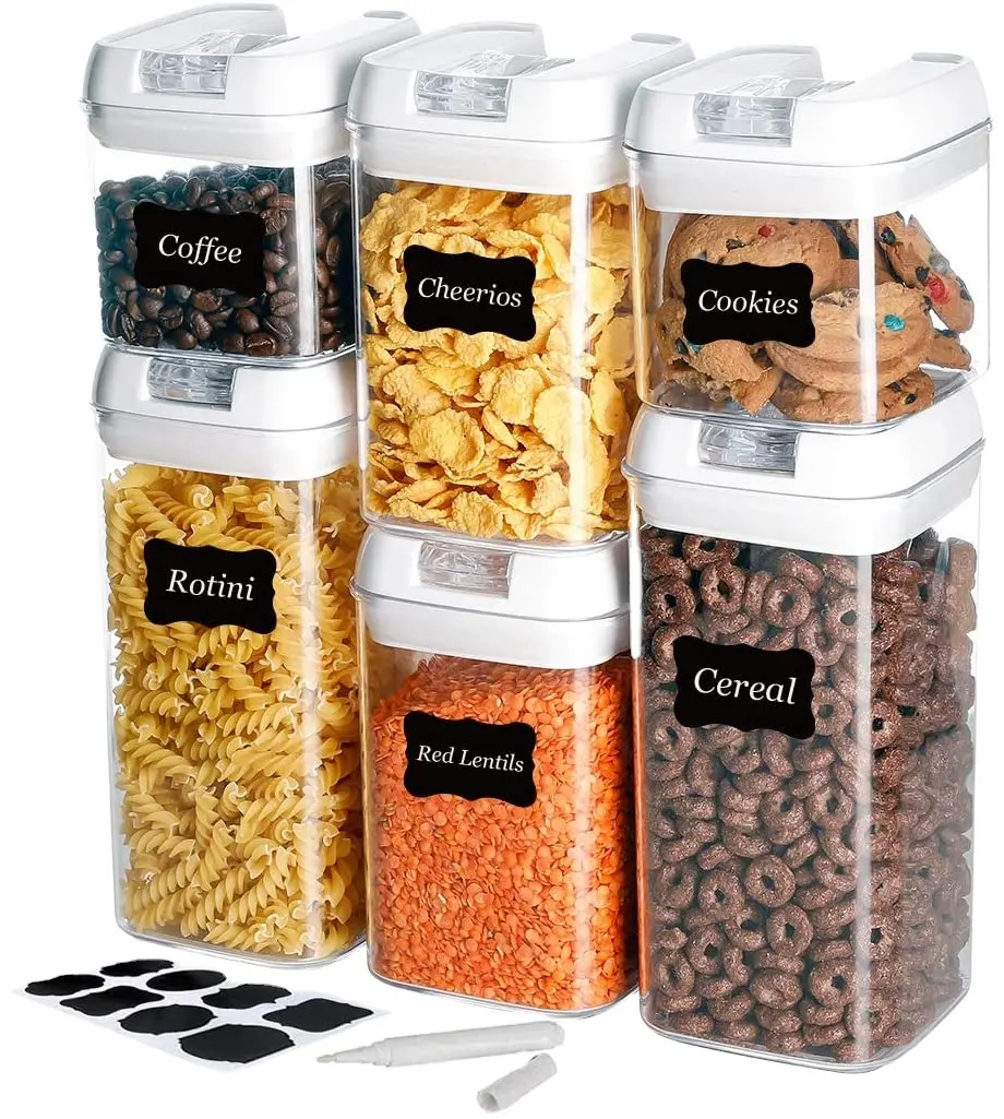 Clear BPA Free 7-Piece Set Air Tight Easy Open Lids Cereal Seal Pot Dry Food Storage Containers for Pantry Organization