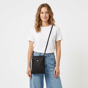 <b>Black</b> Crossbody Shoulder <b>Bag</b> with Single Button Strap Minimalist Design for Daily Use - Product Image 1