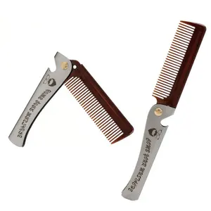 Hot Portable Folding Comb With Stainless Steel Handle Vintage Oil Head Beard Styling Comb Barber Supplies