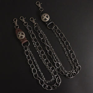 Cadena de cintura vintage de cuero con cruz, de doble capa, de metal grueso, estilo industrial streetwear, en piel de vacuno marrón y negro con aleación de cobre - Product Image 3