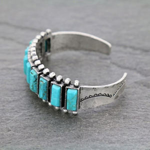 Southwestern Cowboy 9 Navajo Square Cut Turquoise Cuff Bracelet - Western Red / White /Teal Rectangle Stone Open Cuff Bracelet - Product Image 5