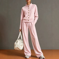 Ensemble de vêtements de sport décontractés pour femmes, cardigan à col montant, pantalon à jambes larges, manches longues, couleur unie, ensemble deux pièces