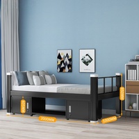 Lit en métal avec casier, largeur 1,5 m, lit simple noir, design moderne pour hôtel, appartement, école, lit en acier durable, directement de l'usine