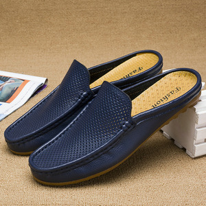 Sandales pour hommes, demi-pantoufles, en <span class=keywords><strong>cuir</strong></span> de vache à deux couches, tongs d'été respirantes, tendance, décontractées, chaussures de loisirs, Chine - Product Image 1