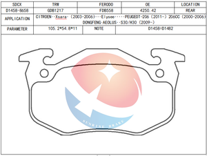 Plaquettes de frein SDCX D1458-8658 / GDB1217/SP1242 pour CITROEN SAXO / XSARA / ZX  PEUGEOT 106 / 205 / 206 / 306 /309 RENAULT <span class=keywords><strong>MEGANE</strong></span> - Product Image 2