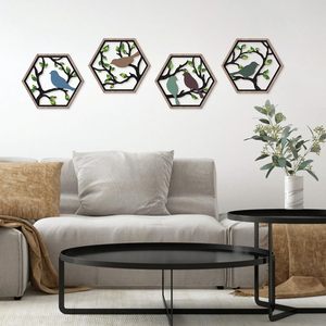 4pcs gỗ chim trên cây Bạch Dương chi nhánh tường nghệ thuật, Boho hiện đại màu xanh lá cây lá bóng chim laser cắt tác phẩm nghệ thuật - Product Image 5