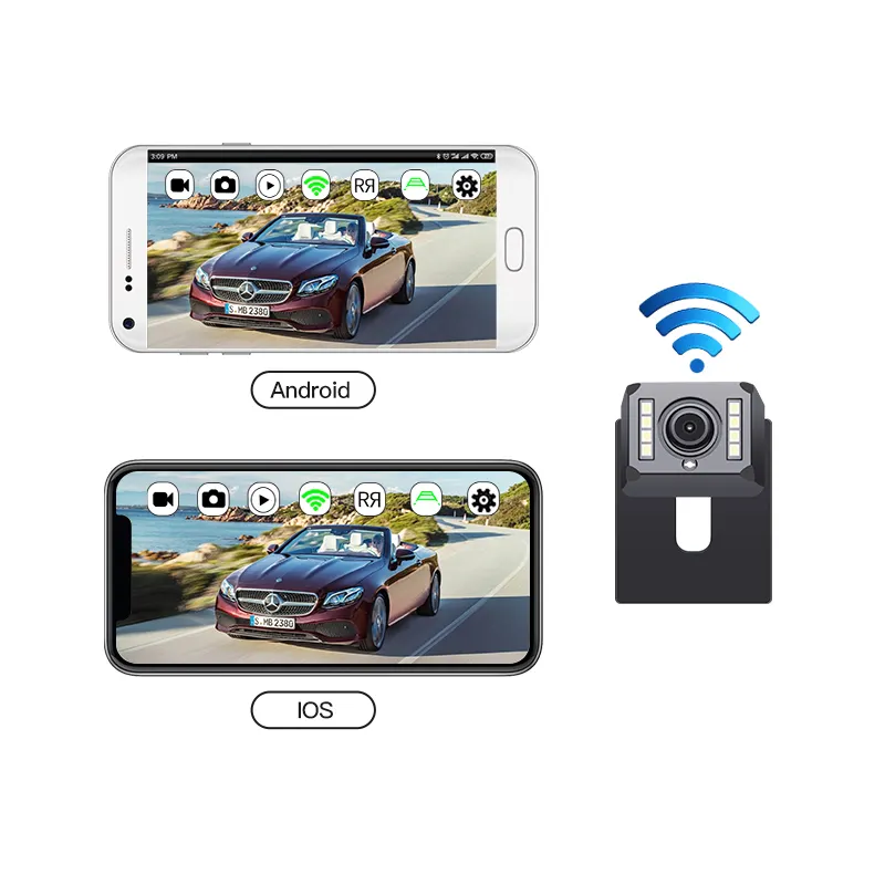 ISO Android PhoneAPPワイヤレスパーキングIP68防水ナイトビジョンリバースバックアップWifiワイヤレスカーカメラ