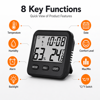 Termómetro Higrómetro Digital para Interiores con Pantalla LCD, Monitor de Temperatura y Humedad con Reloj Despertador para Hogar, Oficina, Habitación, Cuarto de Bebé
