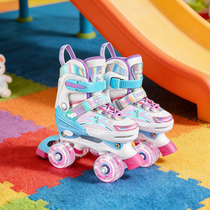 Patins à roulettes réglables pour filles ZHOYA SPORT avec <span class=keywords><strong>roues</strong></span> lumineuses clignotantes, patins à roulettes quad pour enfants en maille respirante, <span class=keywords><strong>4</strong></span> <span class=keywords><strong>roues</strong></span> - Product Image 4
