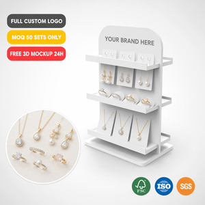 Espositore <span class=keywords><strong>per</strong></span> Gioielli in MDF Verniciato a Doppia Faccia, Porta Orecchini a 3 Livelli da Banco, Logo Personalizzato <span class=keywords><strong>per</strong></span> Boutique e Negozi al Dettaglio - Product Image 1