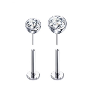 ASTM F136 <strong>Implant</strong> Grade Titanium Piercing Ear Studs Bezel CZ Tragus Threadless Helix Ring De Titanio Push in Labret - Product Image 2