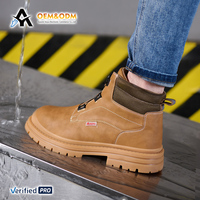 Bottes de travail mi-montantes OEM en toile et cuir avec bouton rotatif, unisexe, anti-rayures, style jogger, chaussures de sécurité à embout d'acier, pour l'hiver, en fourrure et daim