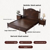 Lit double en bois massif de style vintage américain, 18m, taille King, peinture écologique, esthétique Old Money, chambre principale